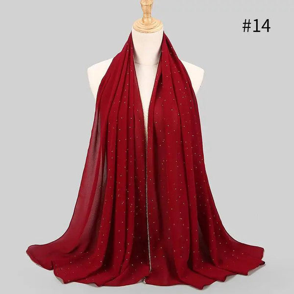 New Luxurious Gold Chiffon Head Scarf Solid Soft Long Muslim Scarves For Women Hijab Musulman Female Shawl and Wrap