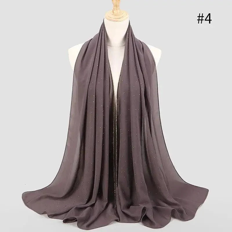 New Luxurious Gold Chiffon Head Scarf Solid Soft Long Muslim Scarves For Women Hijab Musulman Female Shawl and Wrap