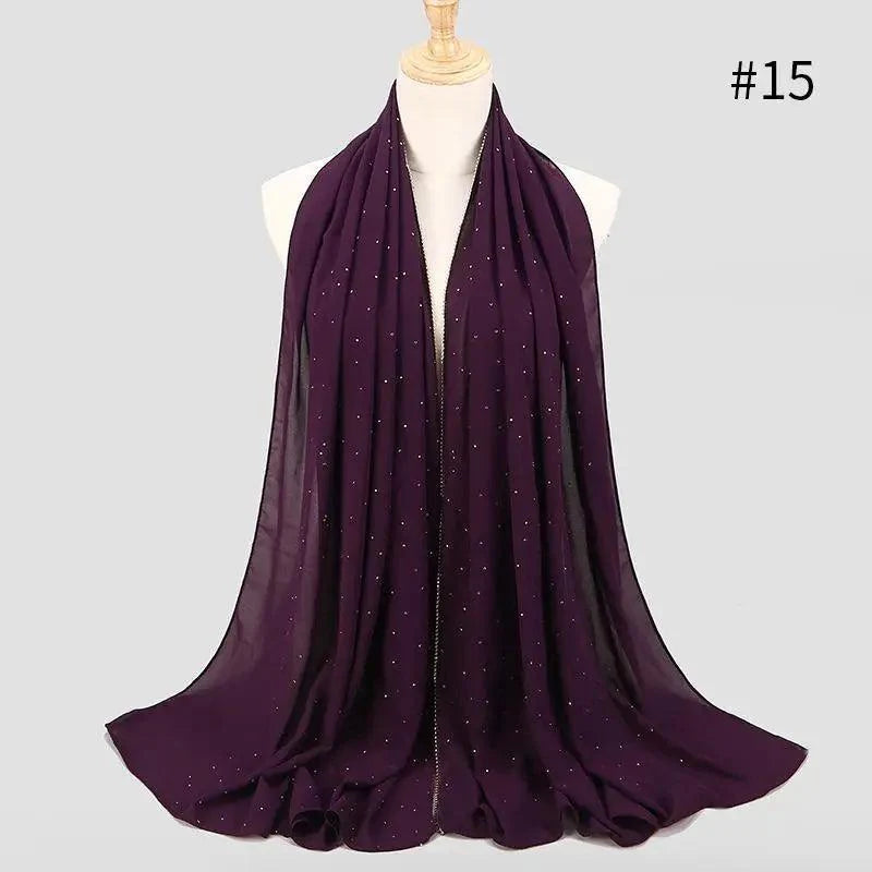 New Luxurious Gold Chiffon Head Scarf Solid Soft Long Muslim Scarves For Women Hijab Musulman Female Shawl and Wrap