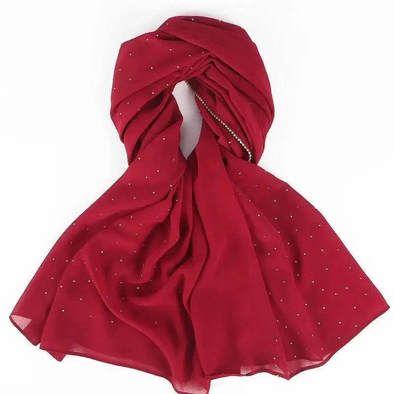 New Luxurious Gold Chiffon Head Scarf Solid Soft Long Muslim Scarves For Women Hijab Musulman Female Shawl and Wrap