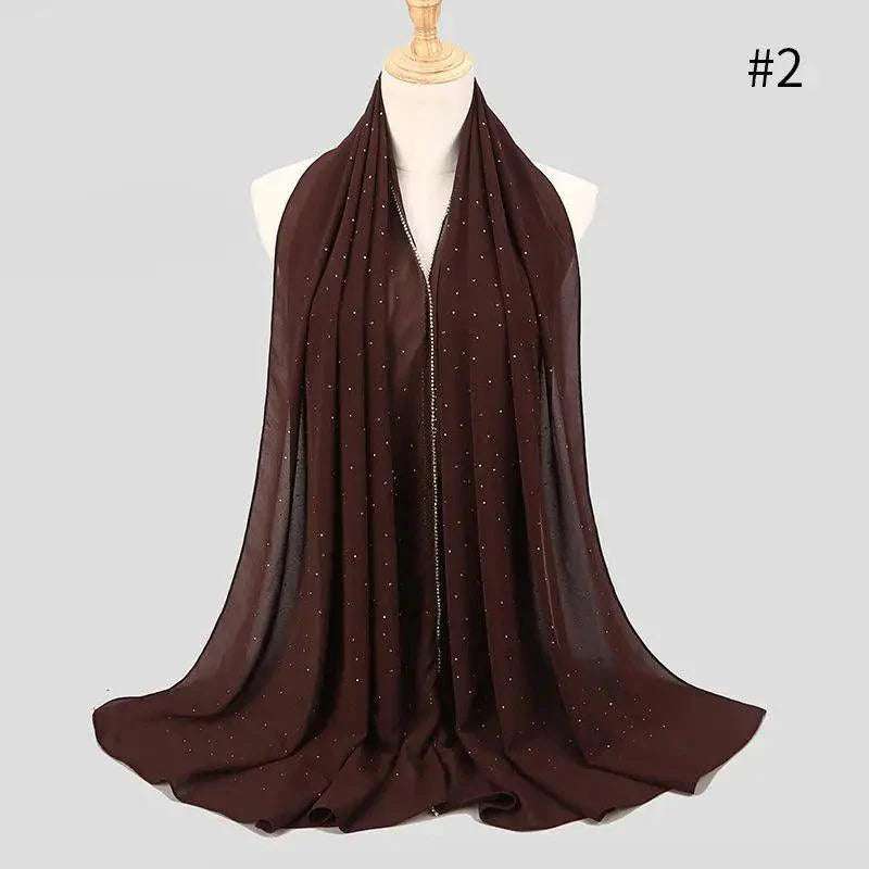 New Luxurious Gold Chiffon Head Scarf Solid Soft Long Muslim Scarves For Women Hijab Musulman Female Shawl and Wrap