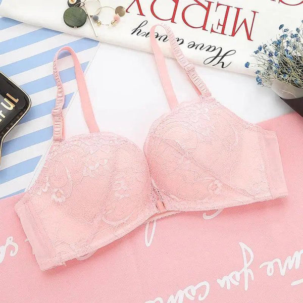 New Luxurious Lace Floral Wireless Bras For Women Front Closure Bras Plus Size Bralette Comfortable  Adjusted Push Up Bra