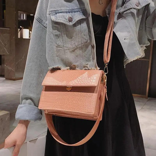 Female Flip Square Bag Leather Women's Designer Handbag Crocodile Pattern Shoulder Messenger Bags