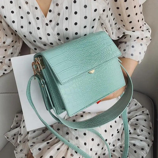 Female Flip Square Bag Leather Women's Designer Handbag Crocodile Pattern Shoulder Messenger Bags