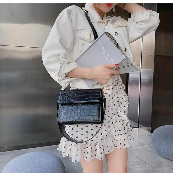 Female Flip Square Bag Leather Women's Designer Handbag Crocodile Pattern Shoulder Messenger Bags