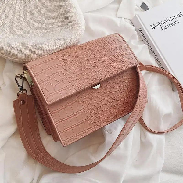 Female Flip Square Bag Leather Women's Designer Handbag Crocodile Pattern Shoulder Messenger Bags