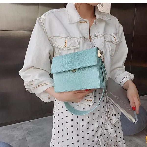 Female Flip Square Bag Leather Women's Designer Handbag Crocodile Pattern Shoulder Messenger Bags