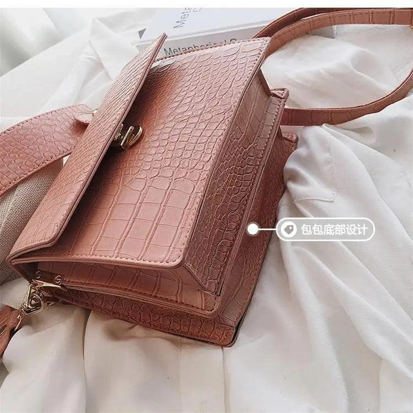 Female Flip Square Bag Leather Women's Designer Handbag Crocodile Pattern Shoulder Messenger Bags