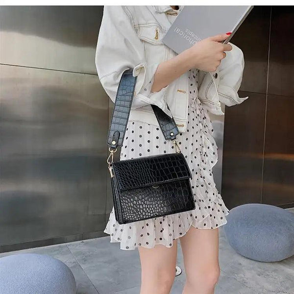 Female Flip Square Bag Leather Women's Designer Handbag Crocodile Pattern Shoulder Messenger Bags