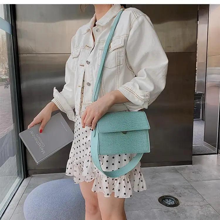 Female Flip Square Bag Leather Women's Designer Handbag Crocodile Pattern Shoulder Messenger Bags