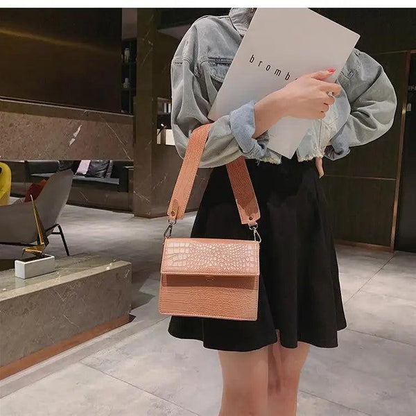 Female Flip Square Bag Leather Women's Designer Handbag Crocodile Pattern Shoulder Messenger Bags