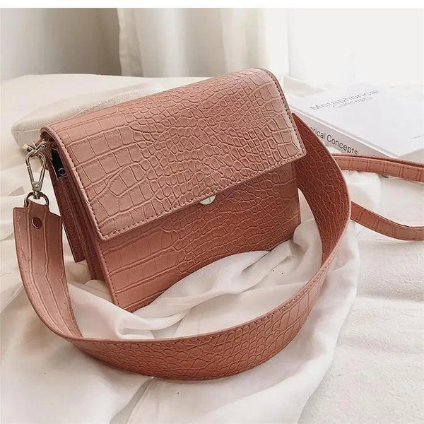 Female Flip Square Bag Leather Women's Designer Handbag Crocodile Pattern Shoulder Messenger Bags