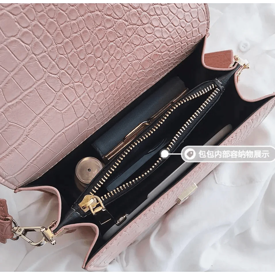 Female Flip Square Bag Leather Women's Designer Handbag Crocodile Pattern Shoulder Messenger Bags