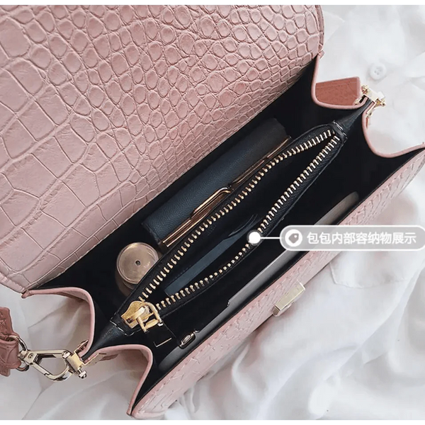 Female Flip Square Bag Leather Women's Designer Handbag Crocodile Pattern Shoulder Messenger Bags