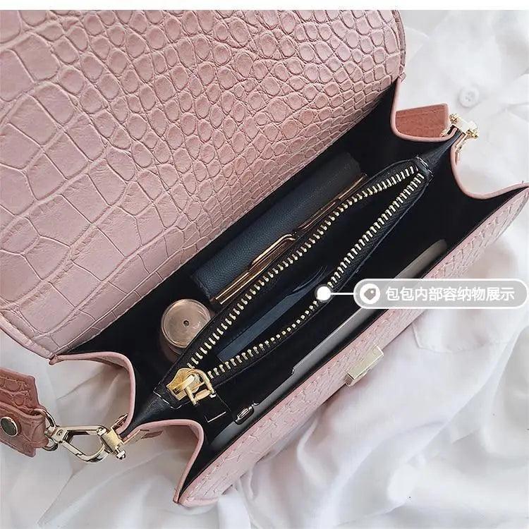 Female Flip Square Bag Leather Women's Designer Handbag Crocodile Pattern Shoulder Messenger Bags