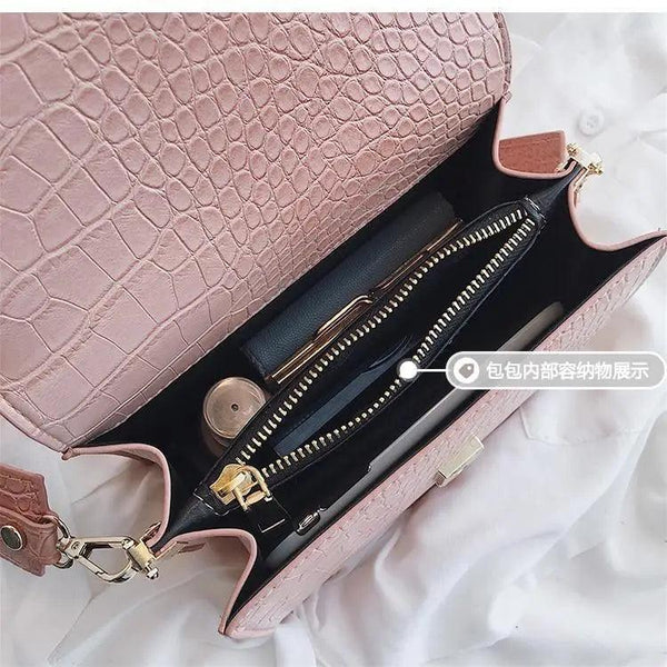 Female Flip Square Bag Leather Women's Designer Handbag Crocodile Pattern Shoulder Messenger Bags