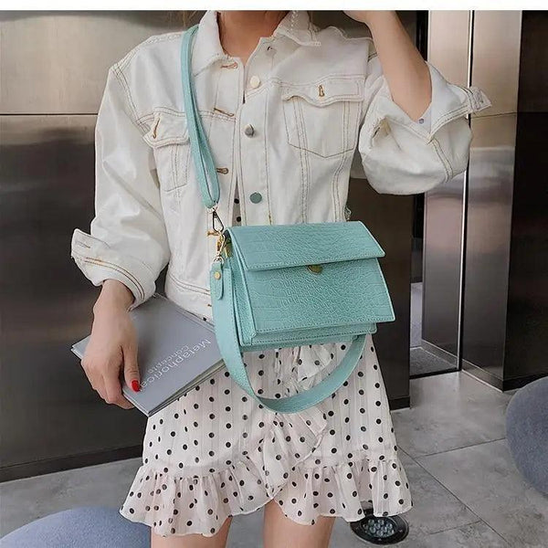 Female Flip Square Bag Leather Women's Designer Handbag Crocodile Pattern Shoulder Messenger Bags