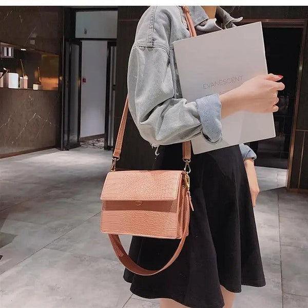Female Flip Square Bag Leather Women's Designer Handbag Crocodile Pattern Shoulder Messenger Bags
