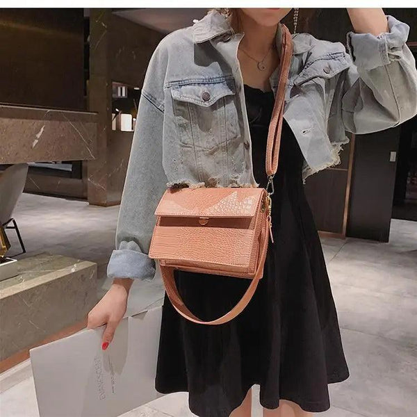 Female Flip Square Bag Leather Women's Designer Handbag Crocodile Pattern Shoulder Messenger Bags