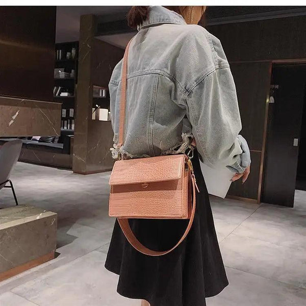 Female Flip Square Bag Leather Women's Designer Handbag Crocodile Pattern Shoulder Messenger Bags