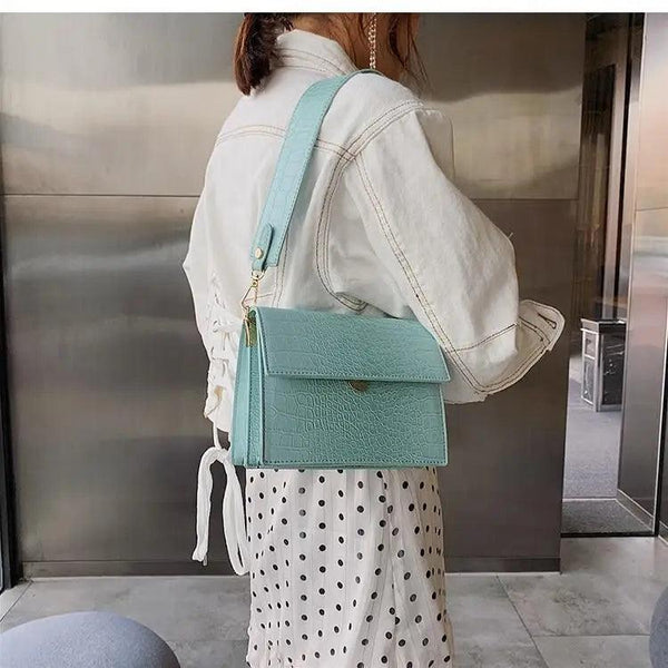 Female Flip Square Bag Leather Women's Designer Handbag Crocodile Pattern Shoulder Messenger Bags
