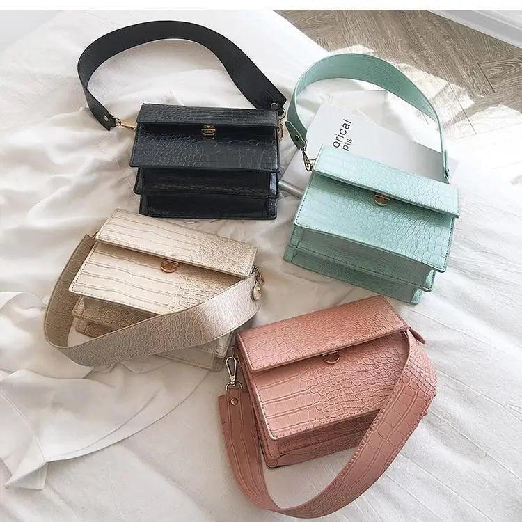 Female Flip Square Bag Leather Women's Designer Handbag Crocodile Pattern Shoulder Messenger Bags