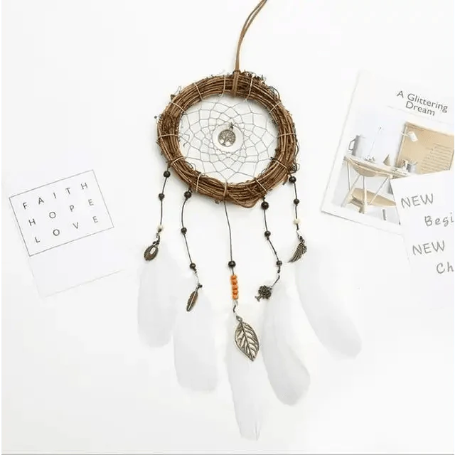 New Luxury Original Silver Gray Dream Catcher 2 Ring Feather Hanging Art Gifts To Bestie Friends Creative Valentine's Day Gifts