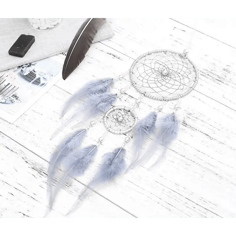 New Luxury Original Silver Gray Dream Catcher 2 Ring Feather Hanging Art Gifts To Bestie Friends Creative Valentine's Day Gifts