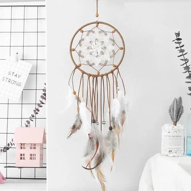 New Luxury Original Silver Gray Dream Catcher 2 Ring Feather Hanging Art Gifts To Bestie Friends Creative Valentine's Day Gifts