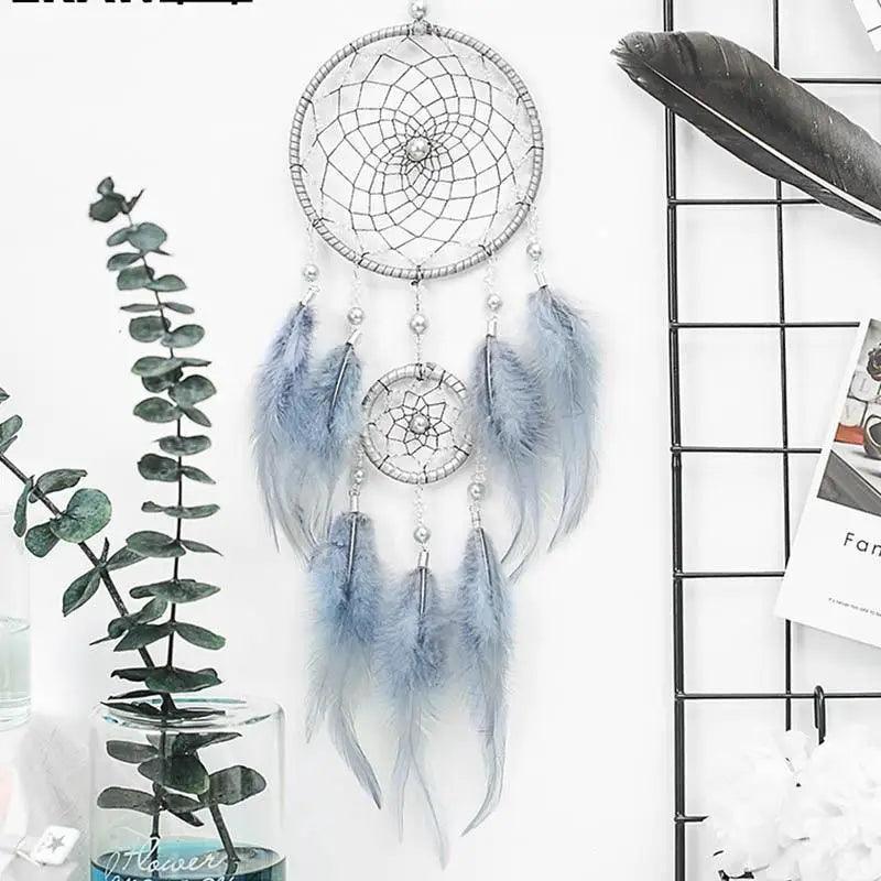 New Luxury Original Silver Gray Dream Catcher 2 Ring Feather Hanging Art Gifts To Bestie Friends Creative Valentine's Day Gifts