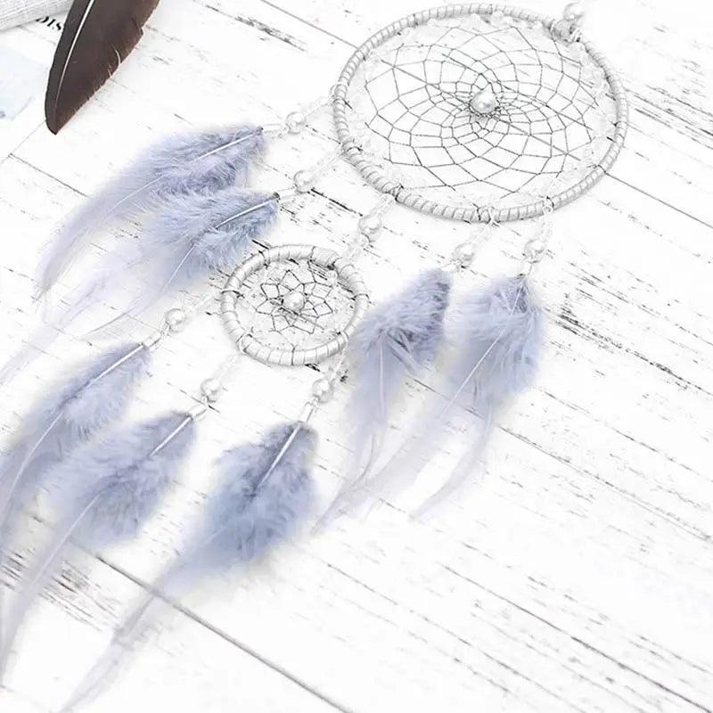 New Luxury Original Silver Gray Dream Catcher 2 Ring Feather Hanging Art Gifts To Bestie Friends Creative Valentine's Day Gifts