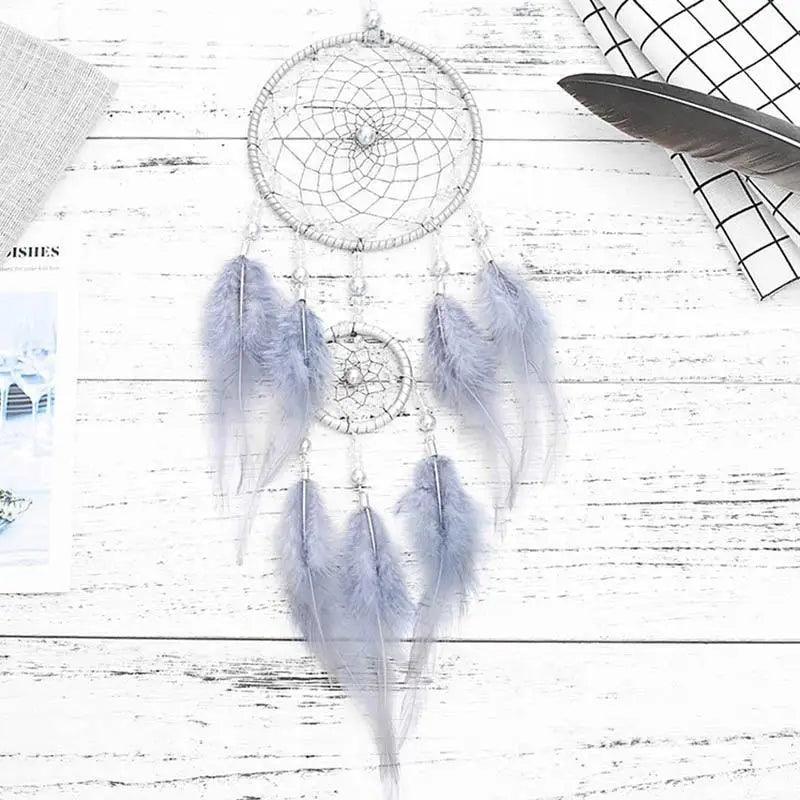 New Luxury Original Silver Gray Dream Catcher 2 Ring Feather Hanging Art Gifts To Bestie Friends Creative Valentine's Day Gifts
