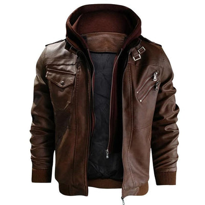 New Men's Leather Jackets Autumn Casual Motorcycle PU Jacket Biker Leather Clothing Men's Hooded Jackets Male Warm Comfortable Vintage Casual Motorcycle Jacket