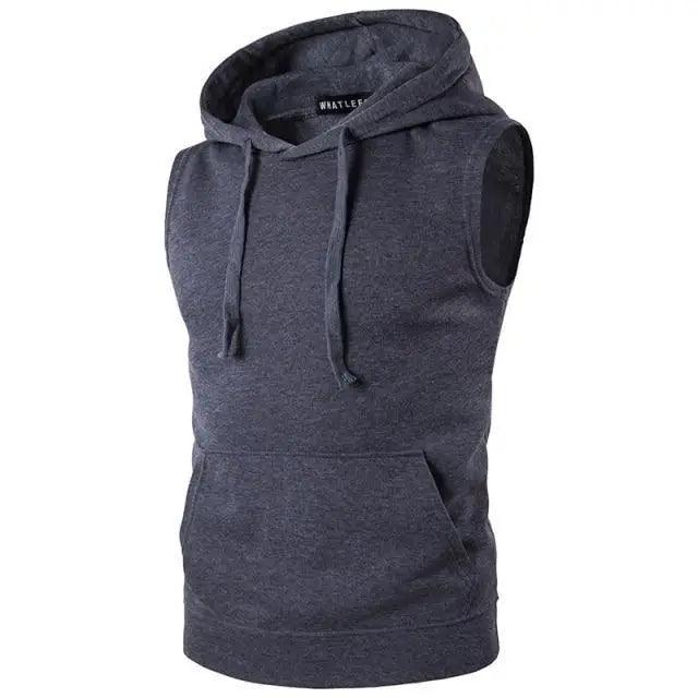 New Men's Solid Sleeveless Hoodie Sweatshirt Casual Loose Drawstring Tops with Pockets Autumn Winter Muscle Sleeveless Hoodies Gym Sport Bodybuilding Hoodie