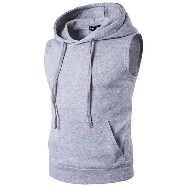 New Men's Solid Sleeveless Hoodie Sweatshirt Casual Loose Drawstring Tops with Pockets Autumn Winter Muscle Sleeveless Hoodies Gym Sport Bodybuilding Hoodie