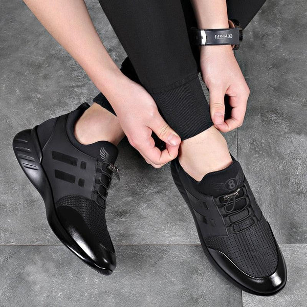 New Mens Casual Leather Lace Up Sneakers Solid Color Breathable Business Mens Fashion Leather Dress Sneakers Flexible Business Casual Non-Slip Shoes For Men