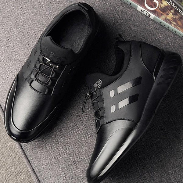 New Mens Casual Leather Lace Up Sneakers Solid Color Breathable Business Mens Fashion Leather Dress Sneakers Flexible Business Casual Non-Slip Shoes For Men