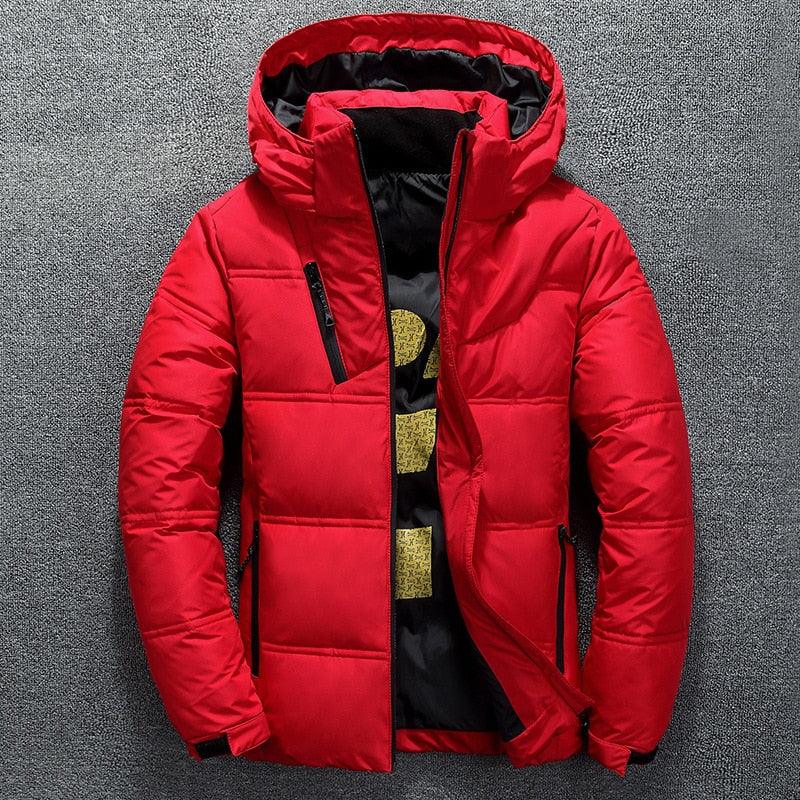 New Modern Red Jacket With Hood Men Winter Warm Solid Color Hooded Unique Design Jackets Elegant Men's Warm Winter Jacket Winter Outdoor Coat Comfortable Jacket