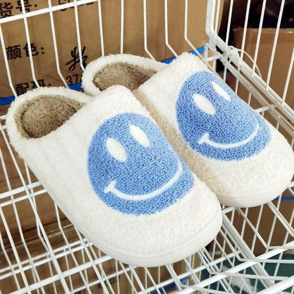 New Pink Smiley Face Slippers Women Smile Slippers Happy Face Slippers Retro Smiley Face Soft Plush Comfy Warm Slip-on Slippers Fluffy Fur Lined Mens Cute Home Sandals Winter Indoor House Slippers