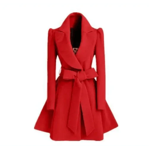 New Popular Women's Woolen Windbreaker Overcoat Jacket Coats Red XL Autumn And Winter Long Windbreaker Overcoat Fashionable Coat Jacket