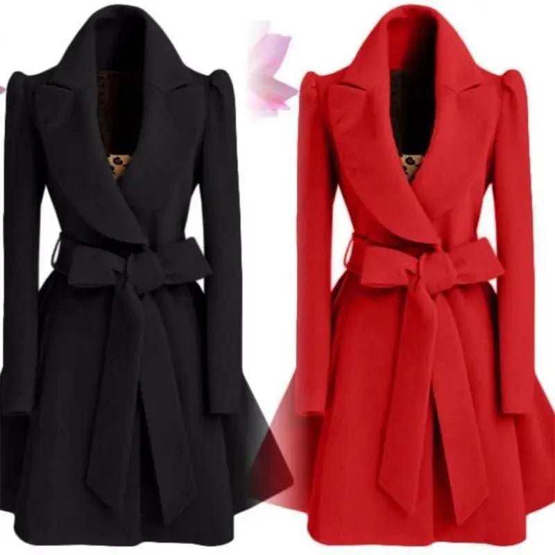 New Popular Women's Woolen Windbreaker Overcoat Jacket Coats Red XL Autumn And Winter Long Windbreaker Overcoat Fashionable Coat Jacket
