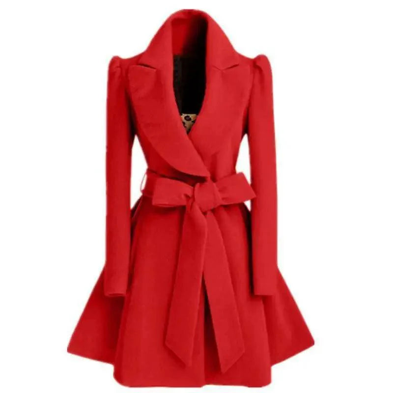 New Popular Women's Woolen Windbreaker Overcoat Jacket Coats Red XL Autumn And Winter Long Windbreaker Overcoat Fashionable Coat Jacket