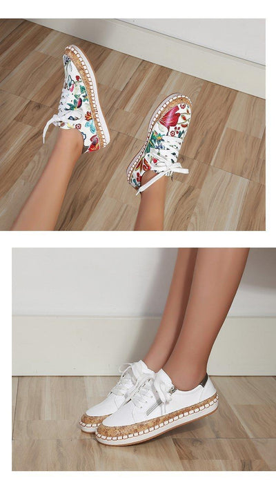 New Popular Womens Shoes Colorful Beautiful Flower Printing Shoes Lace-up Flat Women's Casual Womens Sneakers High-Quality Women's White Sports Casual Couple Shoes Summer Trainers Walking Sneakers