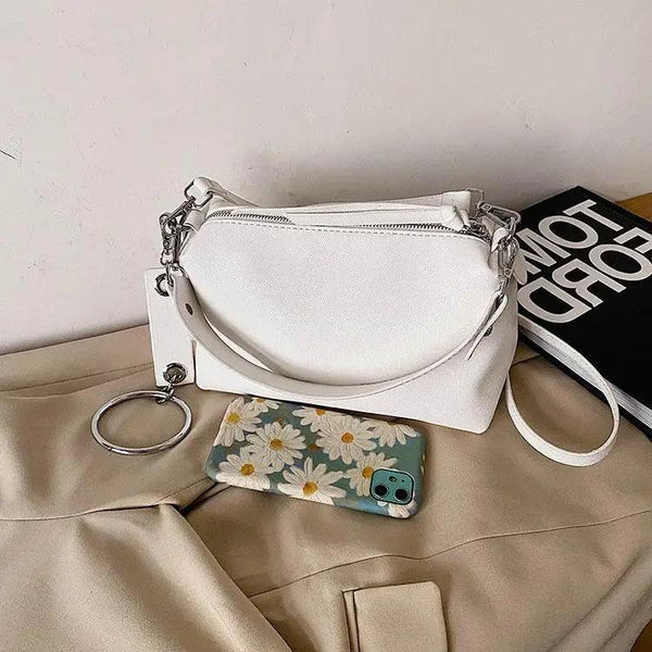 New PU Leather Shoulder Bag for Women Designer Wide Belt Handbags with Chain For Ladies