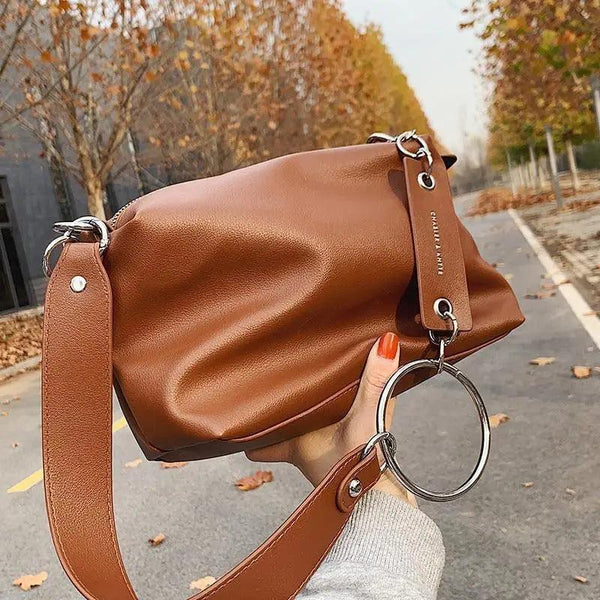 New PU Leather Shoulder Bag for Women Designer Wide Belt Handbags with Chain For Ladies