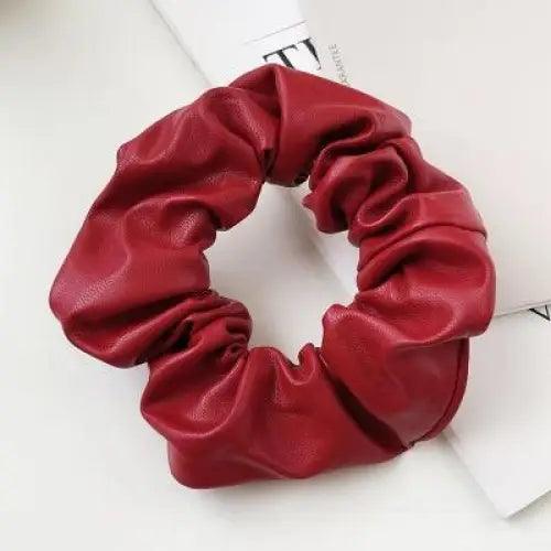 New Red PU Leather Hair Tie Autumn Large Girls Winter Comfortable Ponytail Hair Bands Strong Elastic Grip Women Hair Accessories