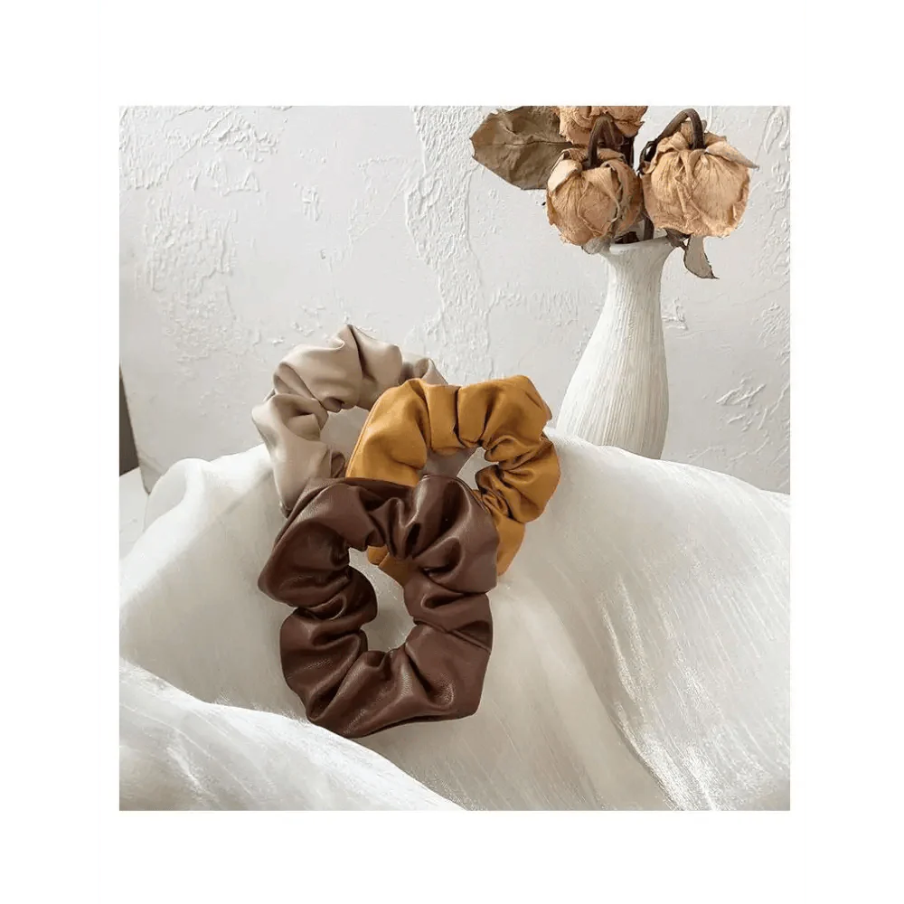 New Red PU Leather Hair Tie Autumn Large Girls Winter Comfortable Ponytail Hair Bands Strong Elastic Grip Women Hair Accessories