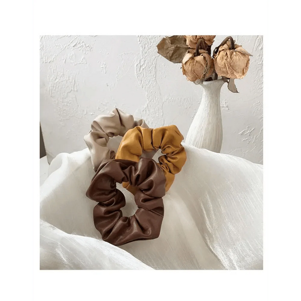 New Red PU Leather Hair Tie Autumn Large Girls Winter Comfortable Ponytail Hair Bands Strong Elastic Grip Women Hair Accessories