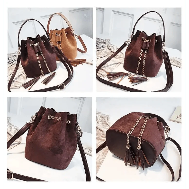 New Sizzling Mini Crossbody Handbags Cute Bucket Bag Organizer Small Tassel PU Leather Womens Shoulder Messenger Bags