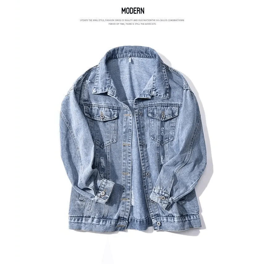 New Sizzling Women's Denim Jacket Fashionable Streetwear Letter Stylish Chic Printed Ripped Holes Jean Patchwork Jeans Female Coat